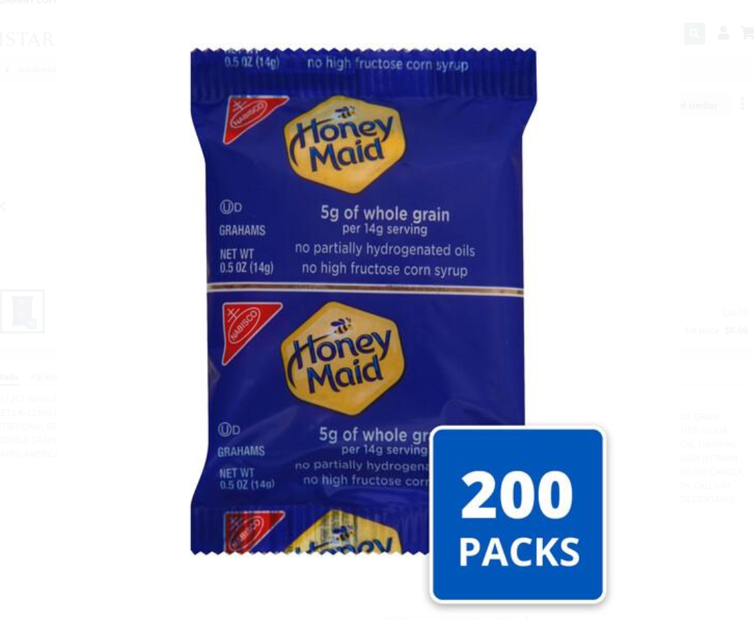 Honey Maid Honey Graham Crackers - 0.5oz ; 200ct.