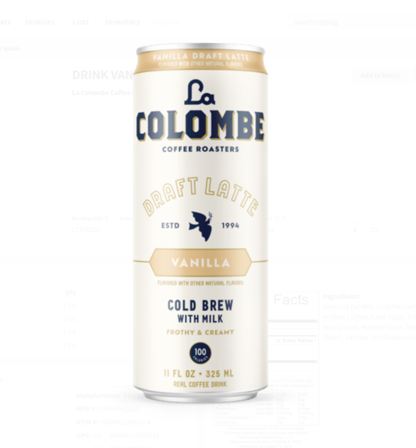 La Colombe Vanilla Draft Latte - 11oz ; 12pk