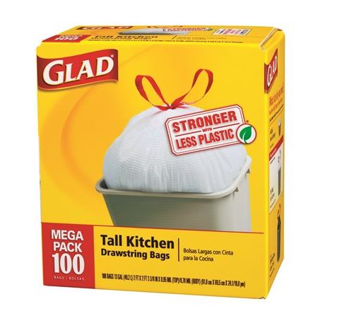 Glad 13 Gallon Drawstring Trash Bags ; 100ct
