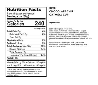 Kodiak Cakes Chocolate Chip High Protein Oatmeal Cup - 12pk