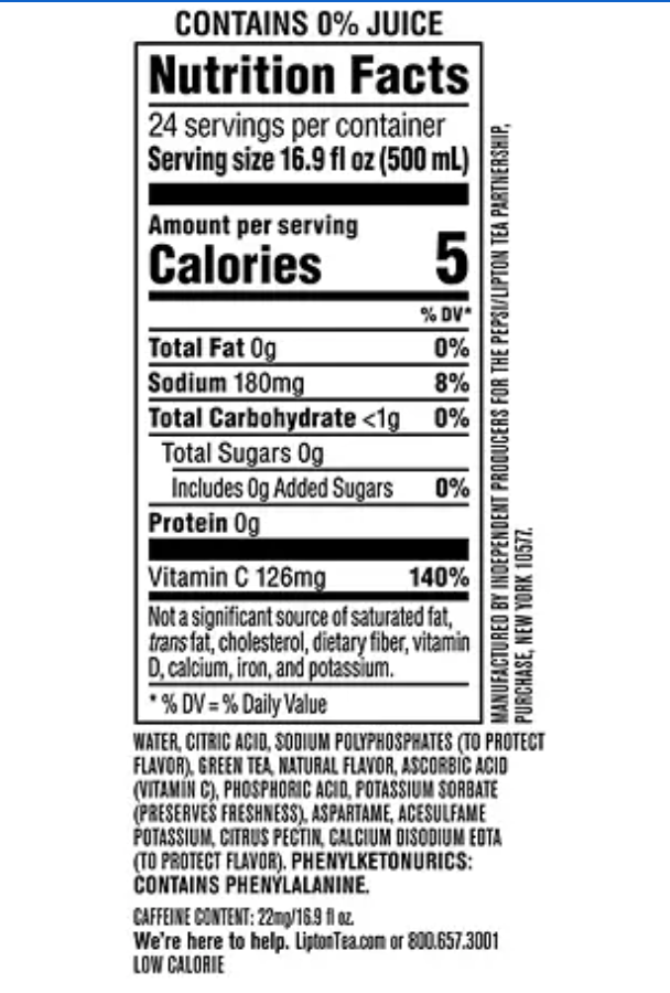 Diet Lipton Green Tea with Citrus - 24pk