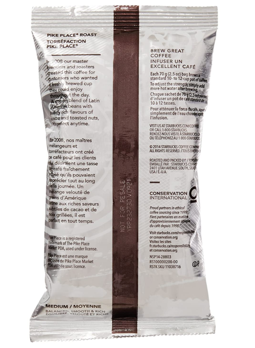 Starbucks - Ground Coffee Portion Pack - Pike Place - 2.5oz; 18 Count