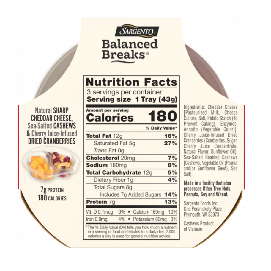 Sargento Balanced Breaks - Sharp Cheddar, Cashews & Cranberries - 12pk