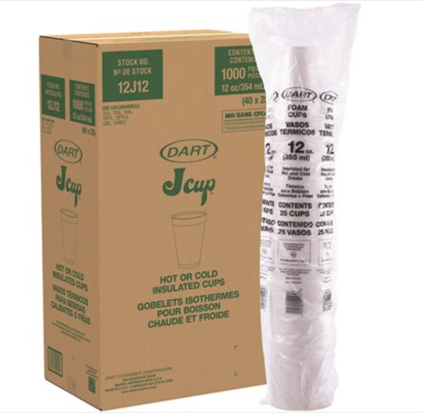 12 oz White Insulated Disposable StyroFoam Cup - 1000 Count