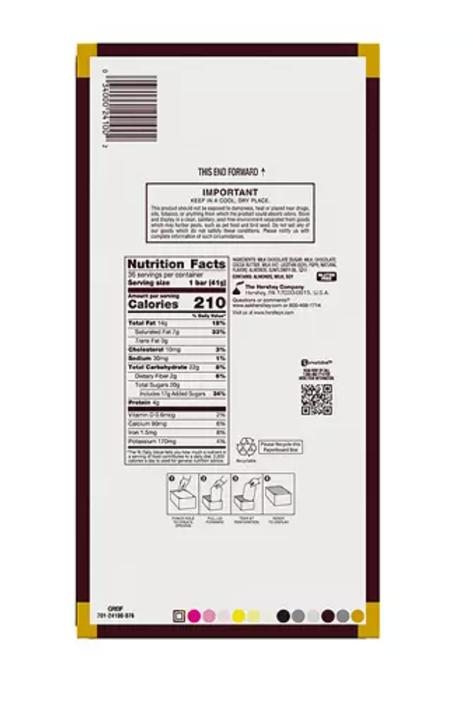 Hershey's Milk Chocolate Bars w/Almonds - 36pk