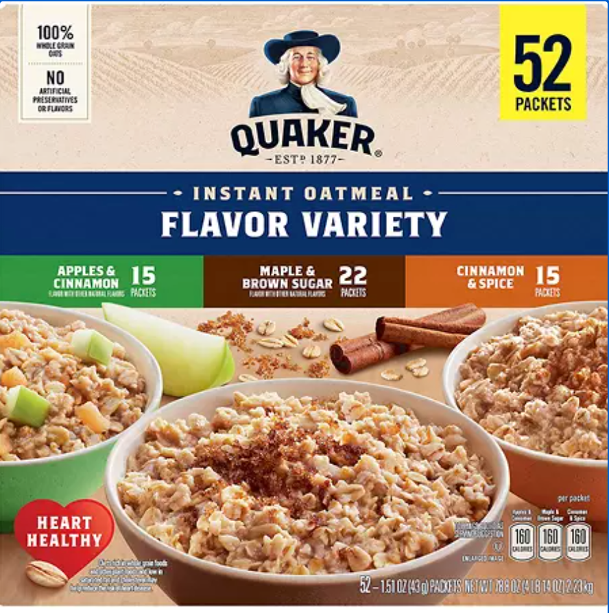 Quaker Oatmeal Packet Variety Box - 52ct