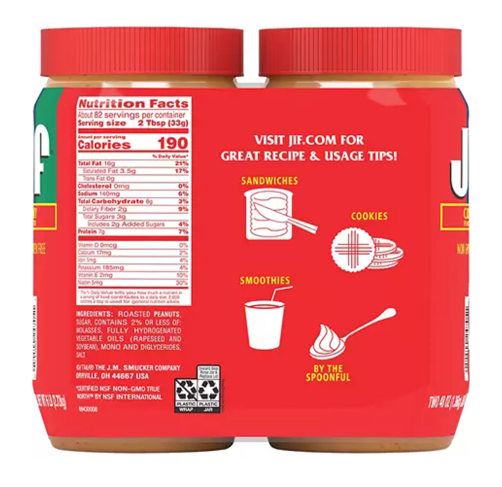Jif Creamy Peanut Butter - 48oz, 2pk