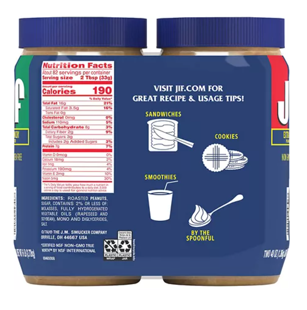 Jif Crunchy Peanut Butter - 48oz, 2pk