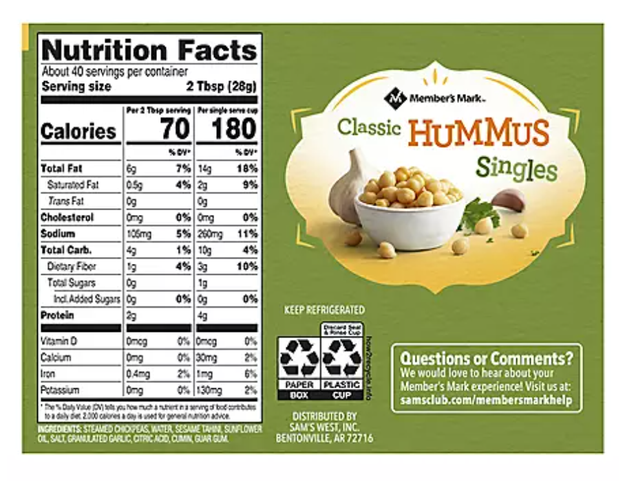 Member's Mark Classic Hummus Singles - 16pk