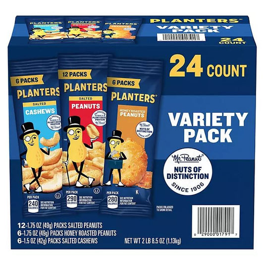 Planters Nuts Cashews and Peanuts Variety Pack - 24pk