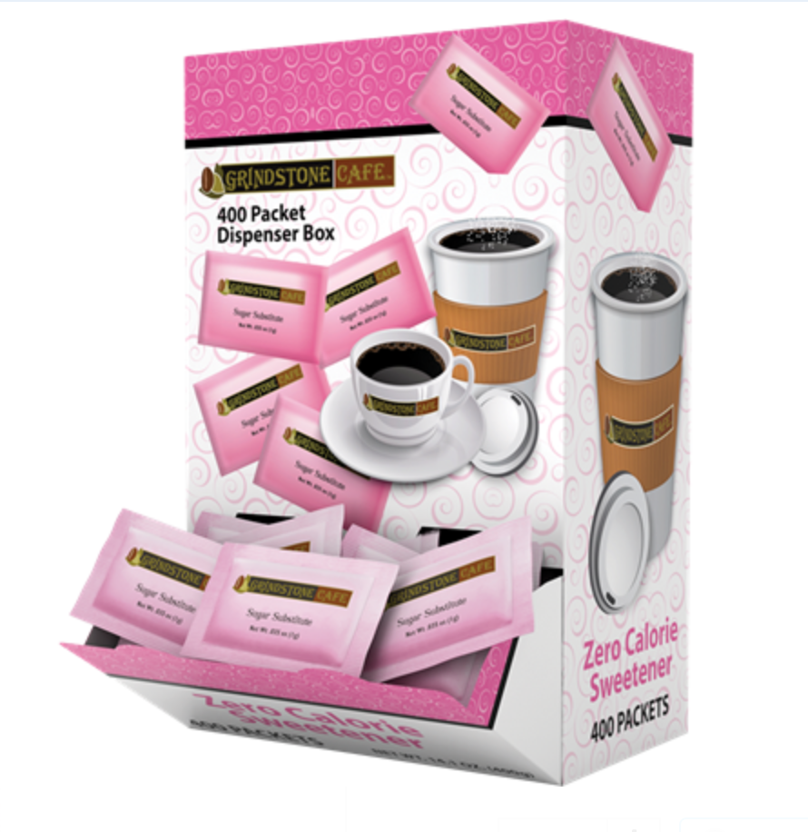 Grindstone Cafe - Pink Zero Calorie Sweetener Packets Dispenser Box - 400 Count