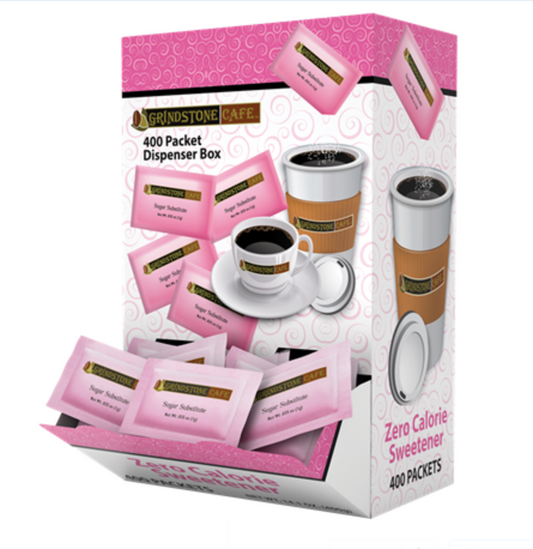 Grindstone Cafe - Pink Zero Calorie Sweetener Packets Dispenser Box - 400 Count