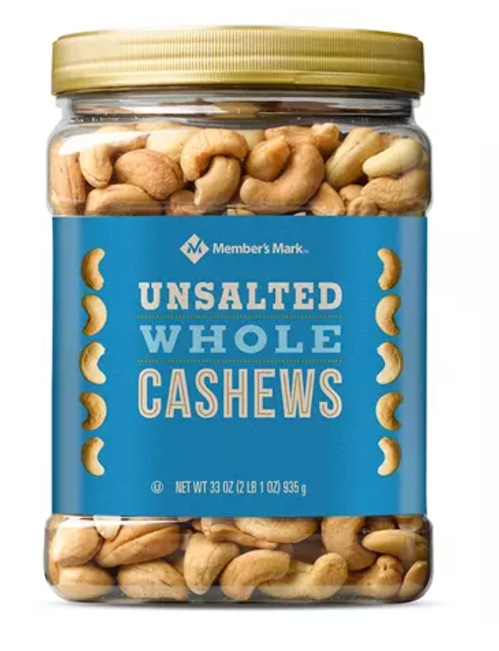 Member's Mark Unsalted Whole Cashews - 33oz