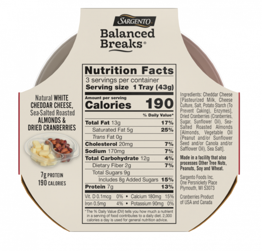 Sargento Balanced Breaks - White Cheddar, Almonds & Cranberries - 12pk