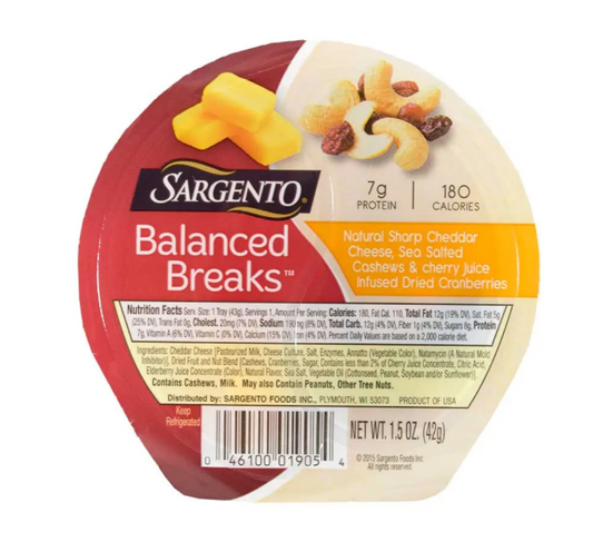 Sargento Balanced Breaks - Sharp Cheddar, Cashews & Cranberries - 12pk