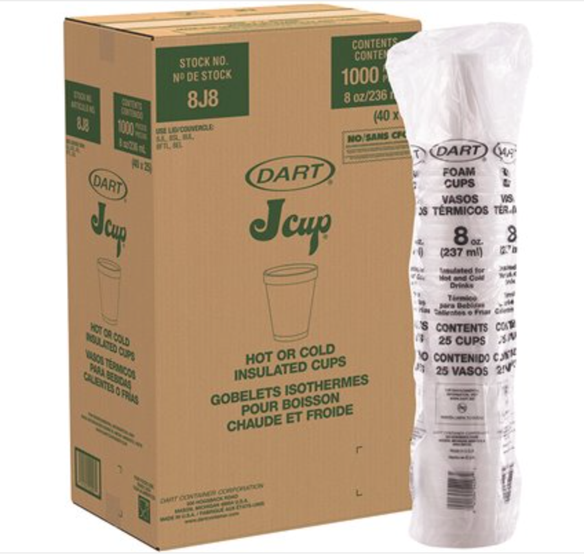 8 oz White Insulated Disposable StyroFoam Cup - 1000 Count