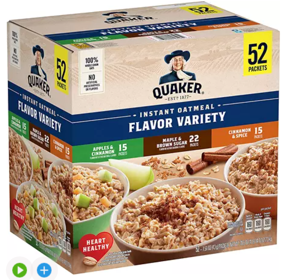 Quaker Oatmeal Packet Variety Box - 52ct