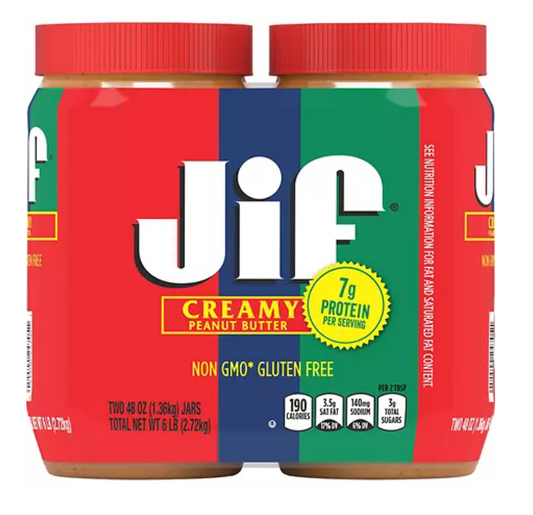 Jif Creamy Peanut Butter - 48oz, 2pk