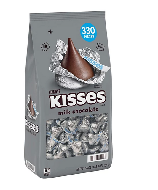 HERSHEY'S KISSES Milk Chocolate Candy, Individually Wrapped, Bulk Bag (56 oz., 330 pcs.)
