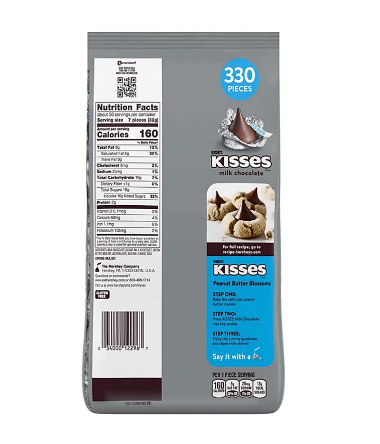 HERSHEY'S KISSES Milk Chocolate Candy, Individually Wrapped, Bulk Bag (56 oz., 330 pcs.)